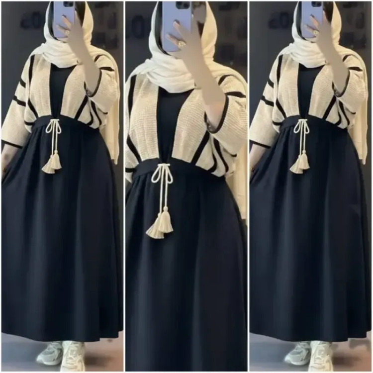 ست سارافن و کراپ زنانه جنس لنین حصیری فری سایز 38 تا 46