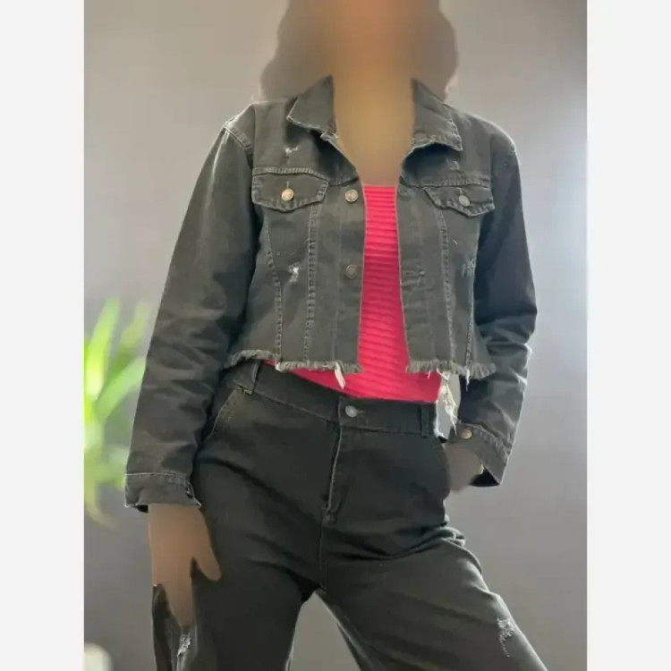 کراپ جین زنانه شسته شده و سنگشور شده رنگ ذغالی و یخی سایز 36 تا 42