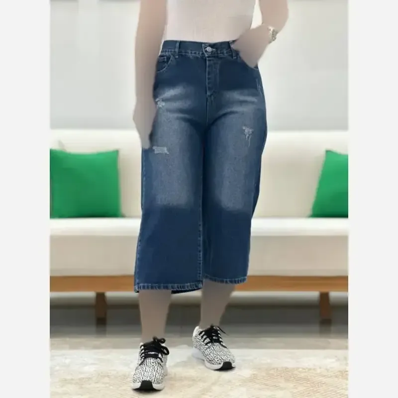 شلوار بگ جین قد 80 شسته شده و سنگشور شده زنانه