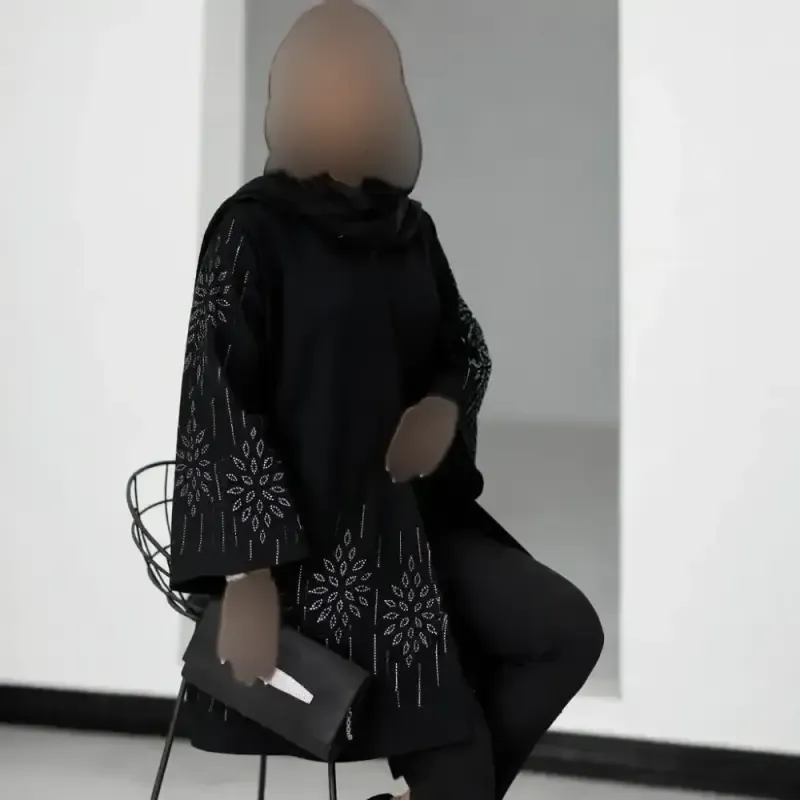 کت مجلسی زنانه جنس شانتون اندوزی جت بلک رنگ مشکی