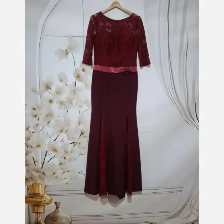 ماکسی مجلسی زنانه کرپ کش و دانتل آستین سه ربع قد 147
