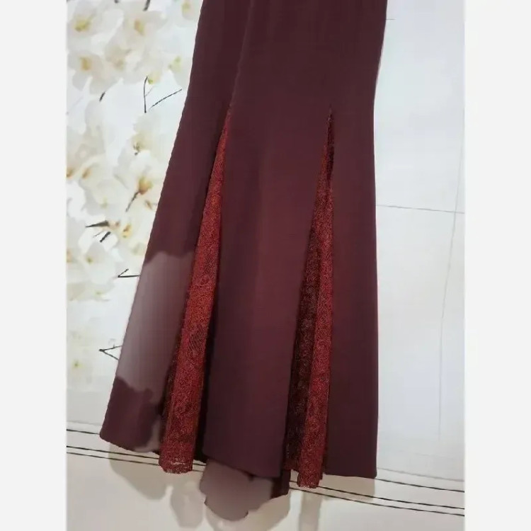 ماکسی مجلسی زنانه کرپ کش و دانتل آستین سه ربع قد 147