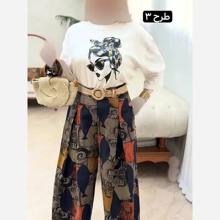 بلوز و شلوار زنانه مرسده تیشرت پنبه شلوار الیزه فری سایز