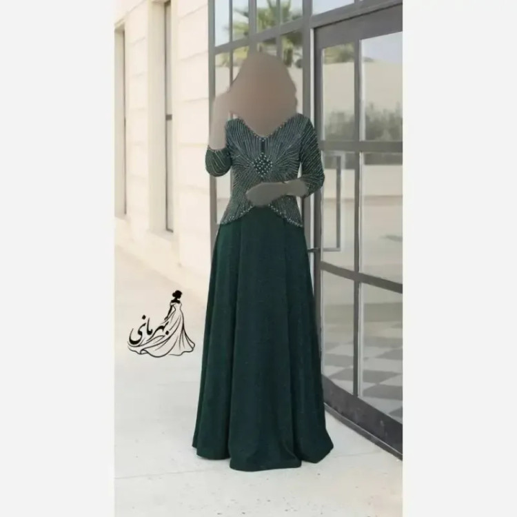 پیراهن مجلسی زنانه لمه نگیندار و مرواریددوزی شده مدل روناک سایز بزرگ