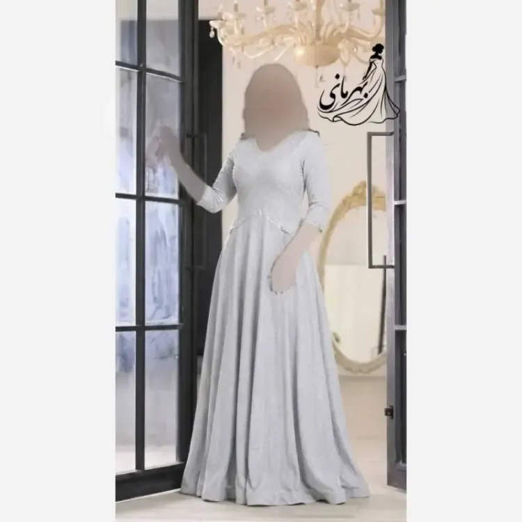 پیراهن مجلسی زنانه لمه نگیندار و مرواریددوزی شده مدل روناک سایز بزرگ