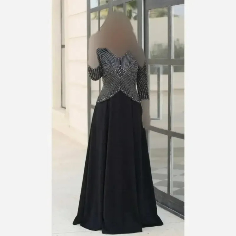 پیراهن مجلسی زنانه لمه نگیندار و مرواریددوزی شده مدل روناک سایز بزرگ