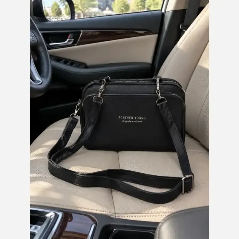 کیف دوشی چرم زنانه مشکی سایز 18 در 13 مدل آنا