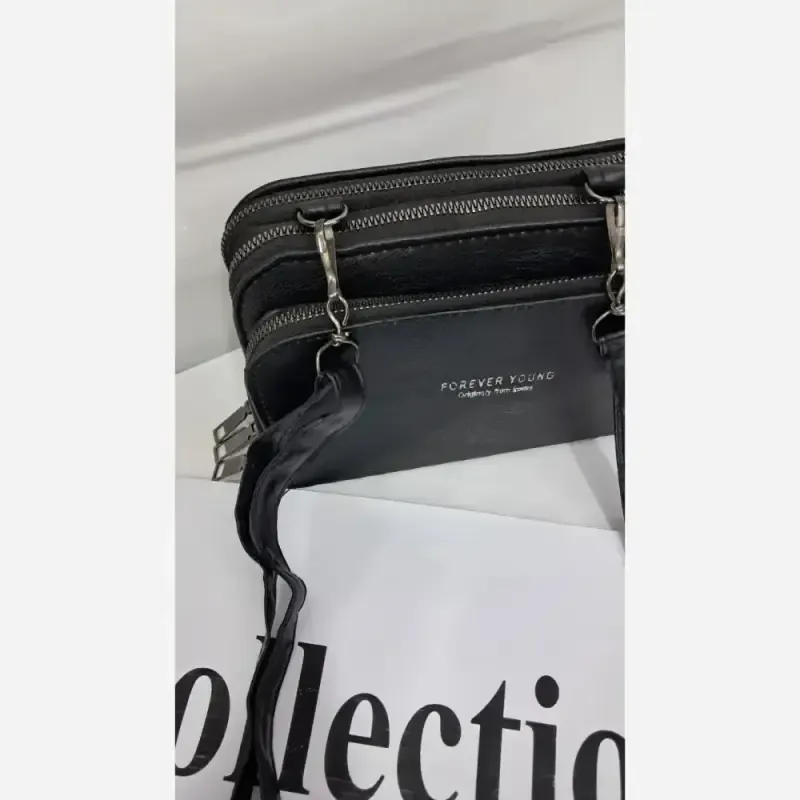 کیف دوشی چرم زنانه مشکی سایز 18 در 13 مدل آنا