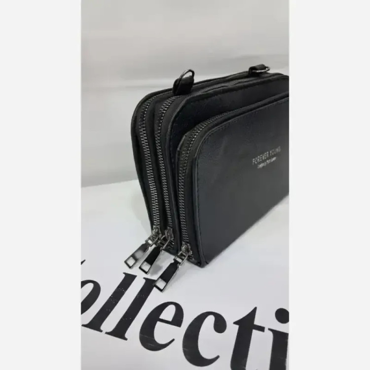 کیف دوشی چرم زنانه مشکی سایز 18 در 13 مدل آنا