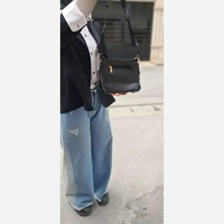 کیف زنانه مدل elin چرم شرانگ رنگ مشکی سایز 18 در 15 سانتی متر