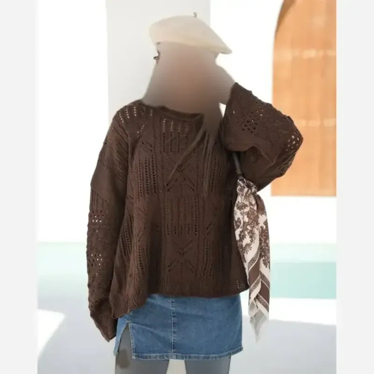 بلوز ژور بافی نخ آکریل فری سایز زنانه