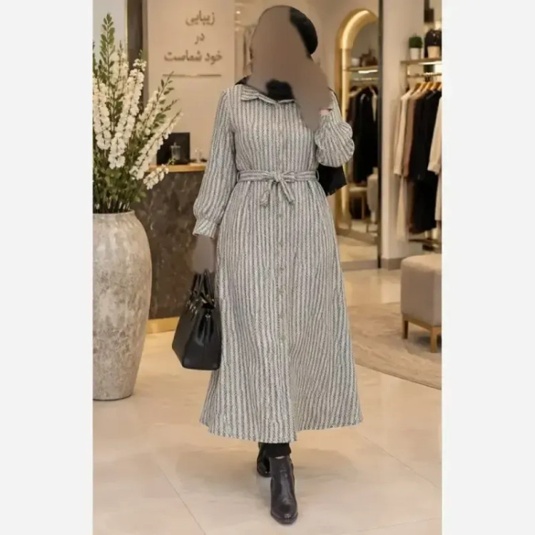 پالتو بلند زنانه مدل طهورا جنس تافته گندمی ضخیم