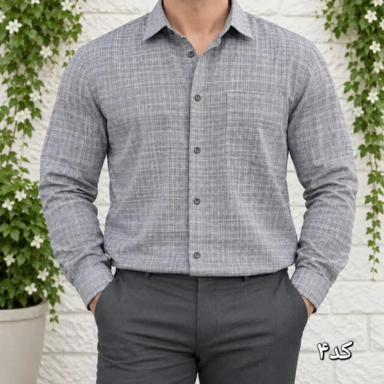 پیراهن آستین بلند مردانه چهارخانه ریز بنگال کش تک جیب سایز L تا 2XL